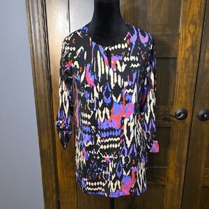 Allyson Whitmore Black and Purple Abstract Long Sleeve Top